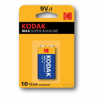 Батарейка алкалиновая 1 шт. KODAK Max Super Alkaline, Крона 9V (6LR61, 6LF22, 1604A),, Б0005130