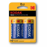 Батарейки алкалиновые КОМПЛЕКТ 2 шт KODAK Max Super Alkaline, D (LR20, 13А) блистер, Б0005129