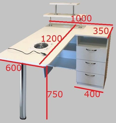 Стол маникюрный с 2 тумбами уф блоком и вытяжкой