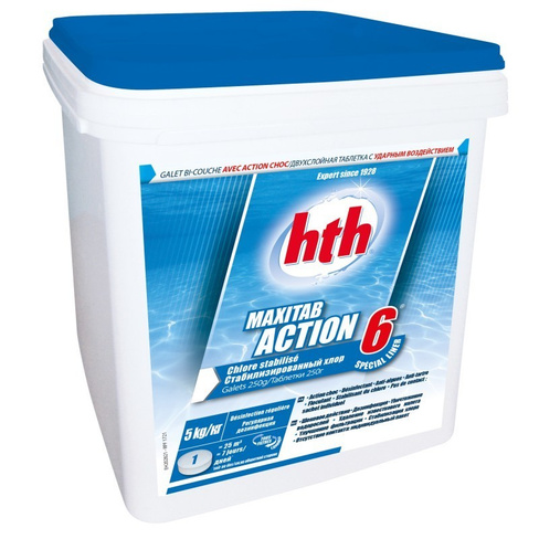 Многофункционал. препарат HTH 6 в 1 Maxitab Action табл. хлора 250 г, 5 кг