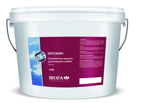 Силикатная краска 1405 EUROMIN для внешних работ, белая, 4 л BIOFA