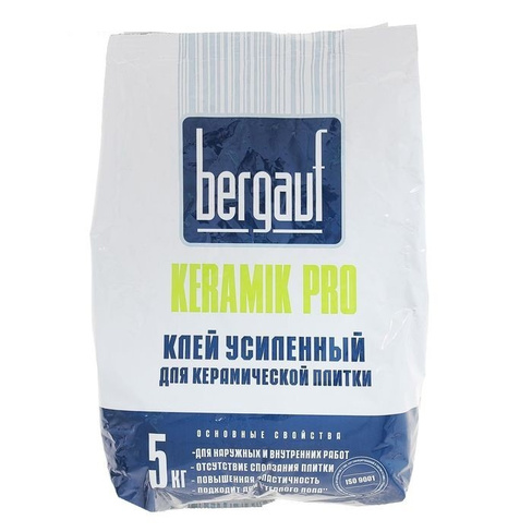 Клей усиленный 5 кг для керамической плитки Keramik PRO 5 кг Bergauf