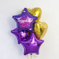Фонтан из фольгированных воздушных шаров "Фиолетовые и желтые звезды"