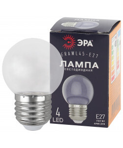 Лампочка светодиодная ЭРА STD ERAWL45-E27 E27 / Е27 1Вт шар прозрачный для