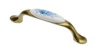 Ручка мебельная керамика дуга 96мм UP-WP0728-РA (синяя роза) старое золото