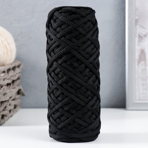 Шнур для вязания 100% полиэфир, ширина 4 мм 50м (черный) No brand