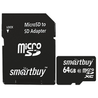 Карта памяти micro SDXC 64 GB SMARTBUY 10 Мб/сек. class 10 с адаптером SB64GBSDCL10-01