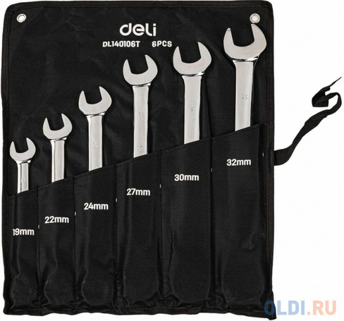 Набор комбинированных ключей с трещоткой 6 шт Deli DL140106T Спецификация: 19,22,24,27,30,32мм. Сталь 40 Cr. Трещотка 50