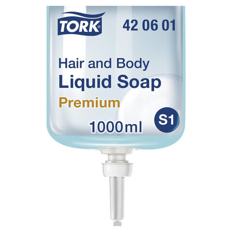 Картридж с жидким мылом-гелем для тела и волос одноразовый TORK Система S1 Premium 1 л 421601 420601