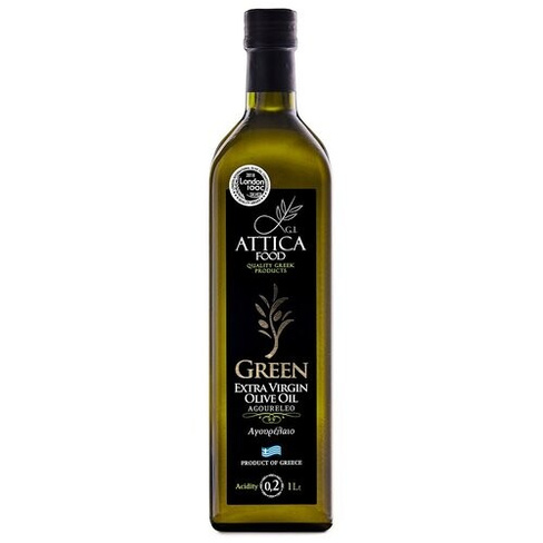 Oливковое масло Attica Food GREEN Extra Virgin 1л, 0.2%, нефильтрованное (Греция, Пелопоннес, стекло) ATTICA FOOD