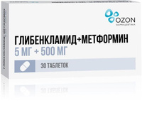 Глибенкламид+Метформин таблетки п/о плен. 5мг+500мг 30шт Озон ООО