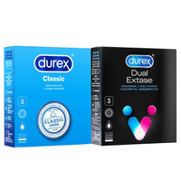 Набор Durex/Дюрекс: Презервативы гладкие Сlassic 3шт+Презервативы с анестетиком рельефные Dual Extase 3шт Рекитт Бенкизе