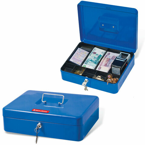 Ящик для денег ценностей документов печатей 90х240х300 мм ключевой замок синий BRAUBERG 290336