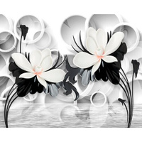 Моющиеся виниловые фотообои Цветы у воды черно-белое 3D, 350х280 см GrandPik