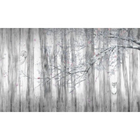 Моющиеся виниловые фотообои GrandPiK Сакура лес сова черно-белые, 400х240 см GrandPik