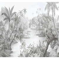 Моющиеся виниловые фотообои GrandPiK Река в джунглях черно-белое, 300х280 см GrandPik