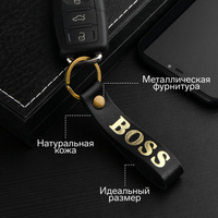 Брелок кожаный для автомобильного ключа, ремешок, натуральная кожа, черный, босс No brand