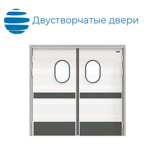 Двустворчатые маятниковые двери RAL 9003 1400х2000