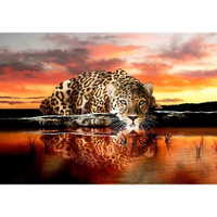 Моющиеся виниловые фотообои GrandPiK Леопард и горящее небо, 400х280 см GrandPik