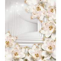 Моющиеся виниловые фотообои Светлый тоннель и белые цветы 3D, 200х240 см GrandPik
