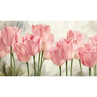 Моющиеся виниловые фотообои GrandPiK Живопись Розовые тюльпаны, 420х240 см GrandPik