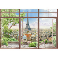 Моющиеся виниловые фотообои GrandPiK Франция Париж вид из окна, 420х290 см GrandPik