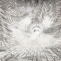 Моющиеся виниловые фотообои GrandPiK Кирпичный тоннель и пальмовые листья. Черно-белые, 250х250 см GrandPik
