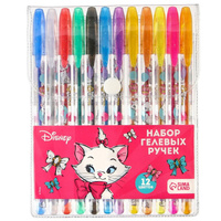 Ручка шариковая с блестками, 12 цветов, коты аристократы Disney